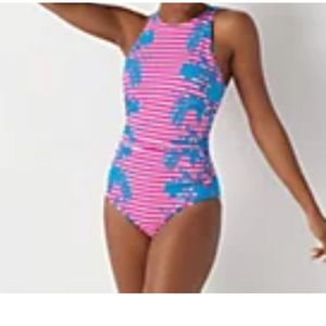 NWOT denim&CO. High-neck ruched  swimming suite.